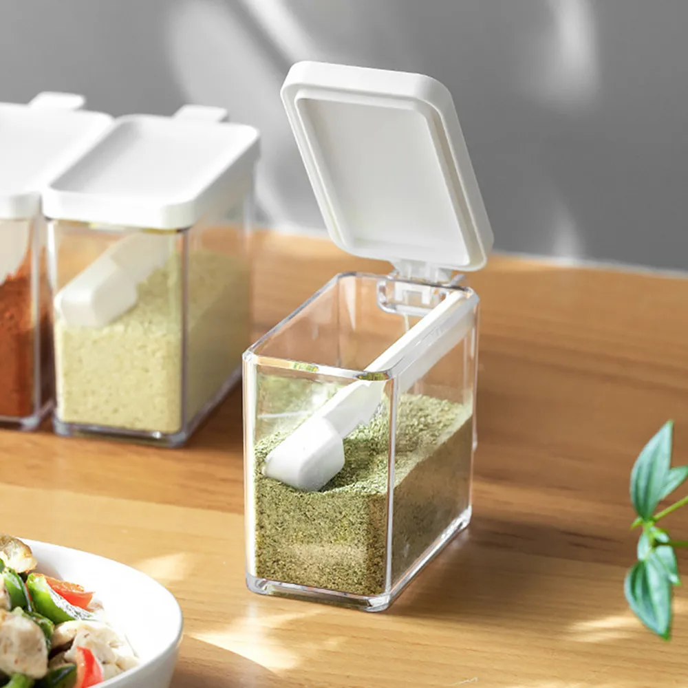 

1 Pcs White Clear Sealed Seasoning Box MSG Salt Sugar Jar Seasoning Box Household Storage Box Kitchen Accessories