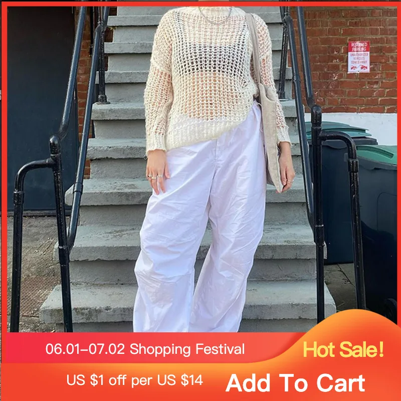 

Harajuku Summer Loose Pants Female Sweatpants Gothic Streetwear Casual Loose Solid White Cargo Pants Drawstring Joggers