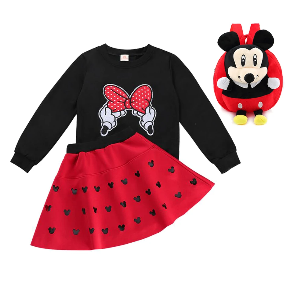 

2022 New Girls Mickey Minnie Top+Skirt Dress Set Kids 2Pcs Fashion Costume Children Clothes Long Sleeve For 2-9 Years