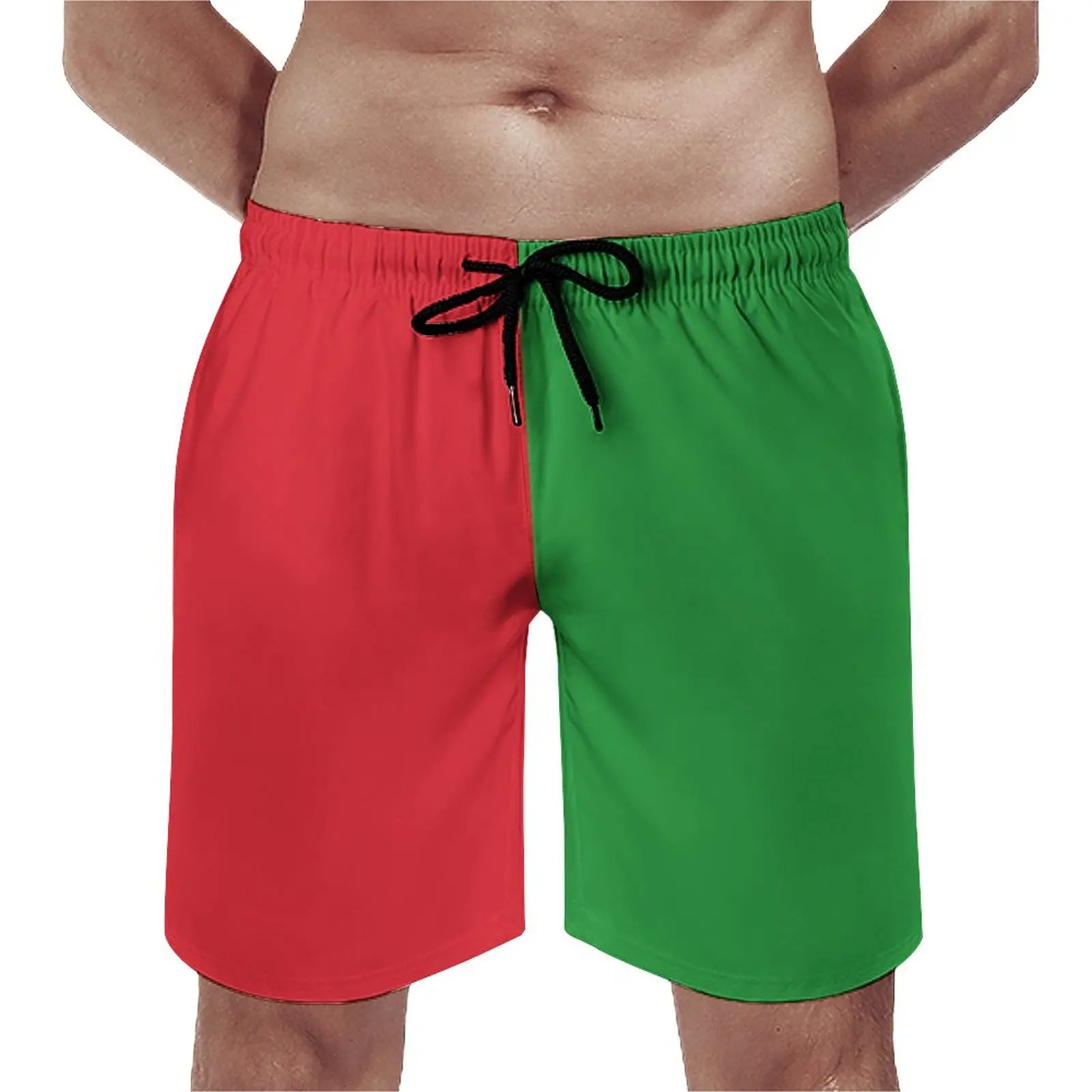 

Summer Board Shorts Two Tone Design Sports Surf Red And Green Graphic Beach Short Pants Cute Quick Dry Beach Trunks Plus Size