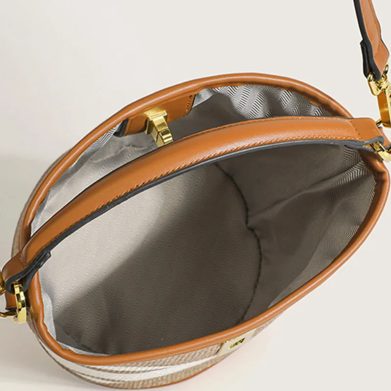 2023 New Fashion Famous Brand Design Women Bucket Handbag Ladies Shoulder Stripe Large Capacity Tote Purse Messenger