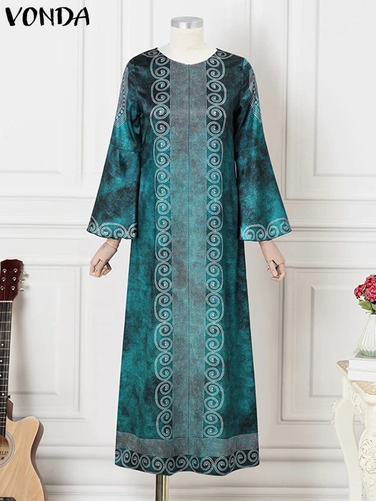 Плюс размер VONDA женское элегантное длинное платье макси 2024 богемный сарафан с