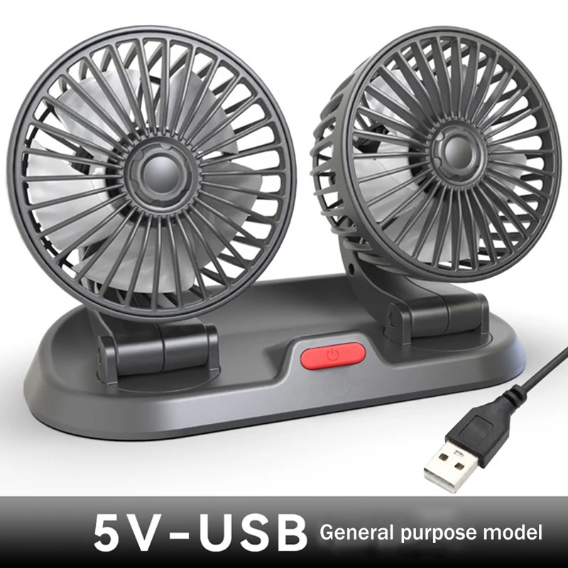 

USB Car Fan Double Head Fan Portable Auto Cooling Fan Cooling Big Wind Electric Fan Car Folding Fan For Car Household