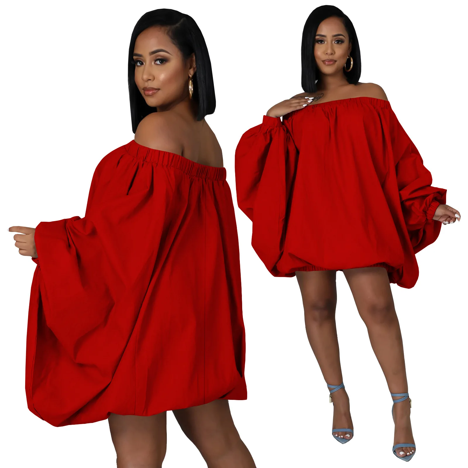 

Женское платье с открытыми плечами, Красное трикотажное платье с длинным рукавом, Осень-зима 2022