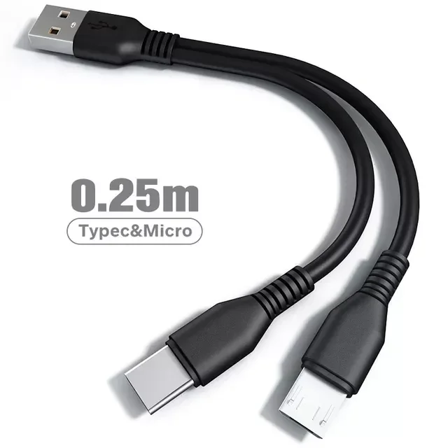 

Free Shipping 2 in 1 Micro USB Type C Charging 0.25m Short Mobile 2 USB Splitter Microusb Fast Cha