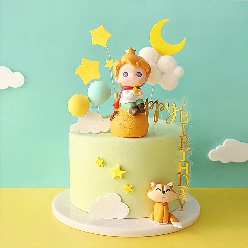 

Cartoon Planet Prince Little Princess Doll Decoration Birthday Party Cake Topper Creative Fairy Tale Style Cake Decoration
