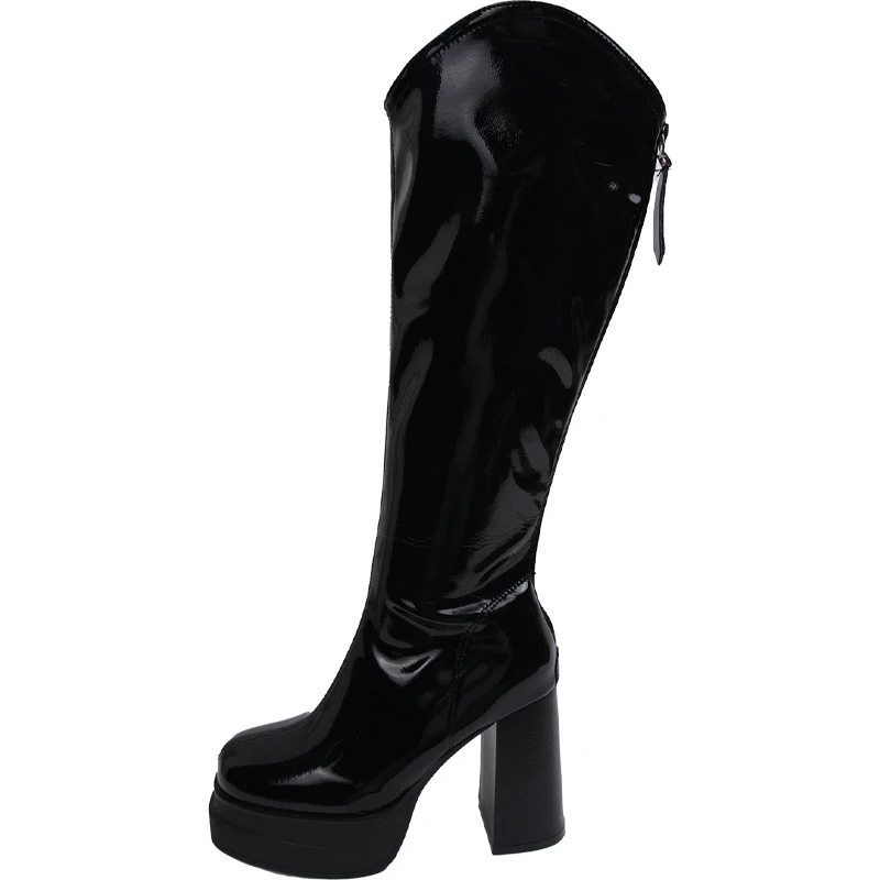 Женские ботинки на молнии Осенние однотонные с квадратным носком высоком