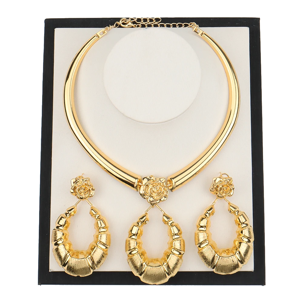 

Luxury Jewelry Sets for Women Fashion Dubai Gold Color Earrings African Collar Necklace Girl's Lady Temperament Accessories