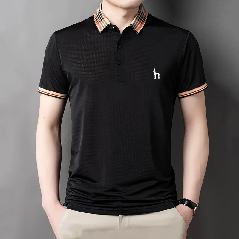 Hazzys Summer Turtleneck Polo Shirt Men's Golf New Loose Fit Short Sleeve T-Shirt Solid Fit