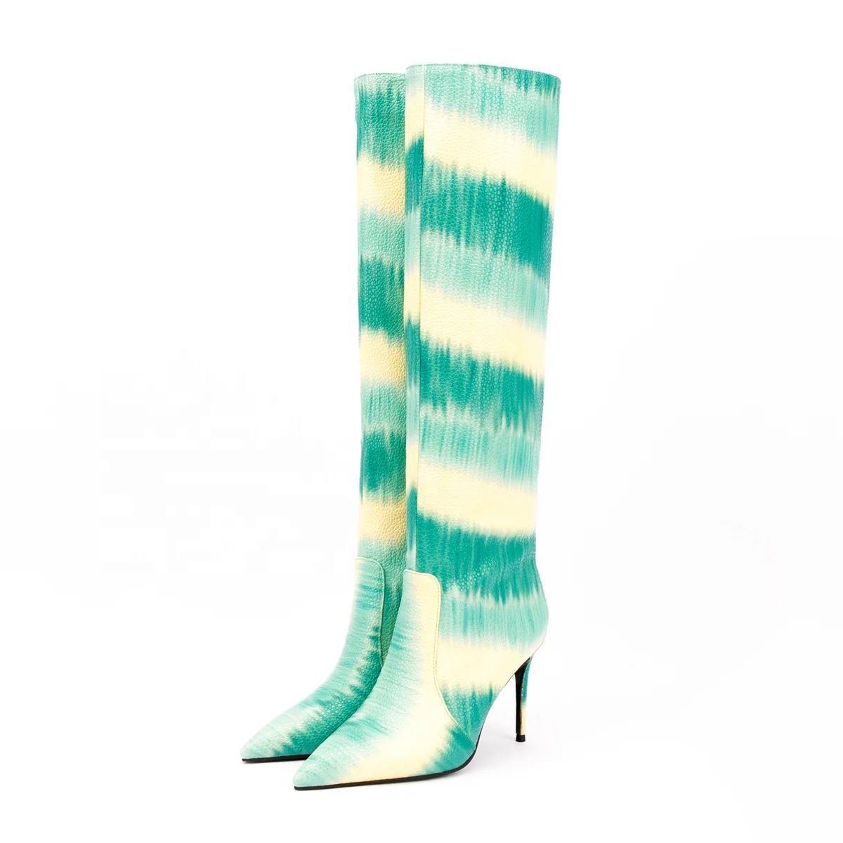 Multi Colors Tie-dyed Print Pointy Toe Women Shoes Booty Soft Pointy Toe Thin High Heel Knee High Boots for Women Big Size 47