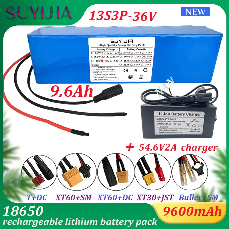 

48V 13S3P 9.6Ah Real Capacity 9600mAh Rechargeable Li-ion Battery Pack for 54.6V Electric Bicycle Electric Scooter Built-in BMS