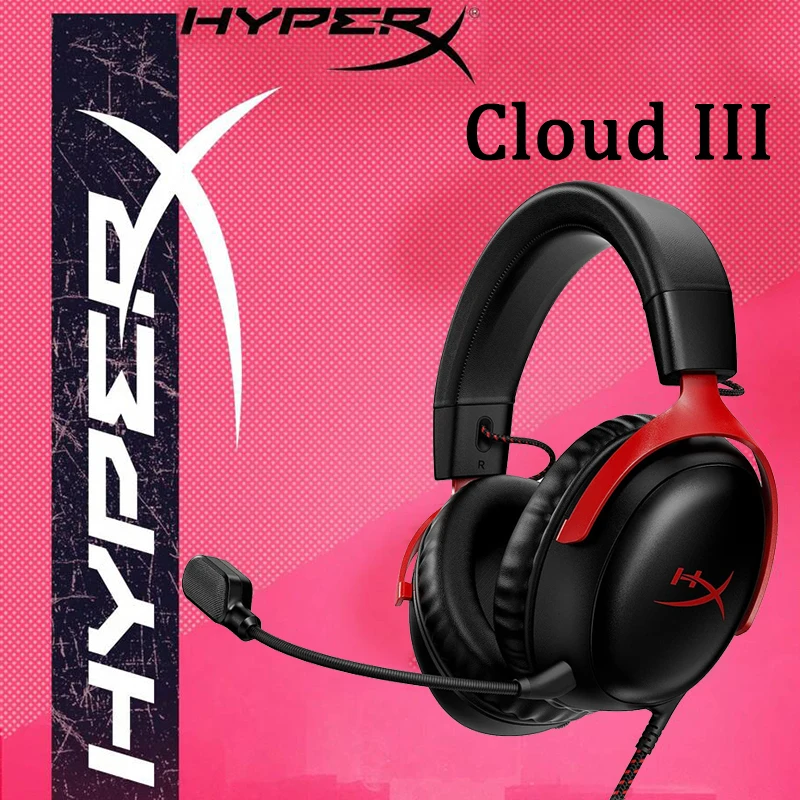 Проводная игровая гарнитура HyperX Cloud III с аудиомикрофоном DTS для ПК PS Xbox Switch кожаные