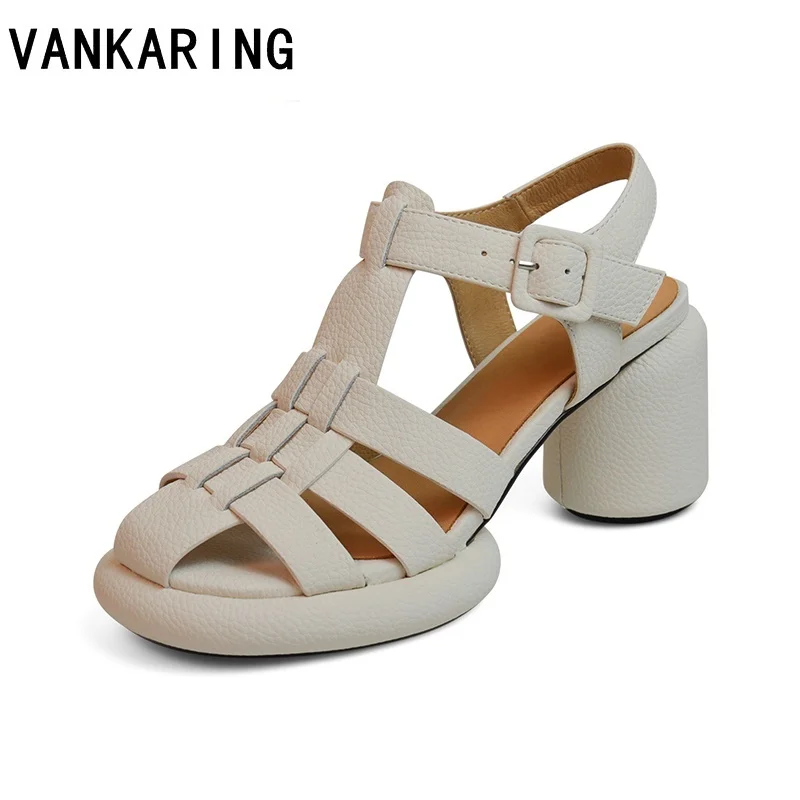 

classic cut-outs weave leather black high heel summer shoes woman sandals platform buckle casual dress shoes beach sandals woman