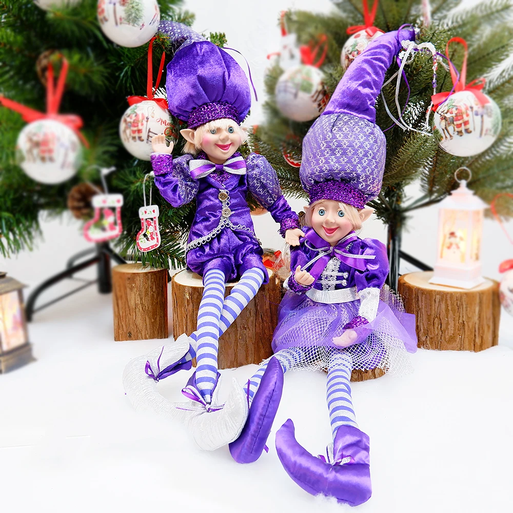 

Purple Elf Couple Plush Dolls Elves Toys Christmas Tree Pendant Ornaments Hanging Decoration Navidad New Year Festival Gifts