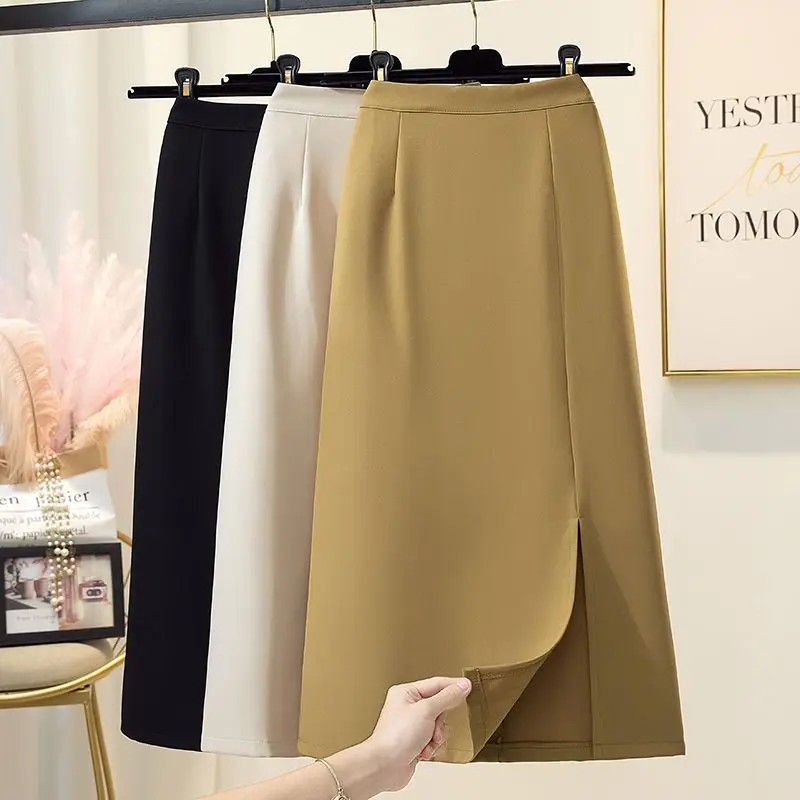 

Skirt Female Autumn Mid-length New A-line Skirt Solid Color Zipper Fly Mid-length Skirt High Waist Skirt A-line Skirt T145