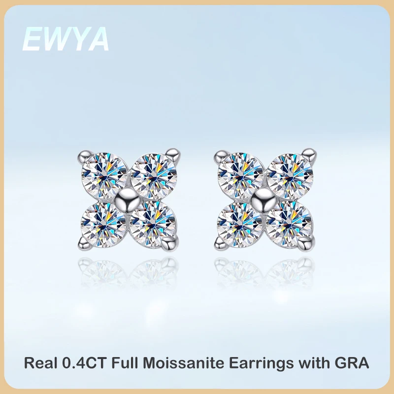 

Trendy D Color 0.1CT 3mm Clover Moissanite Stud Earrings For Women Party Fine Jewelry S925 Sterling Silver Diamond Earring