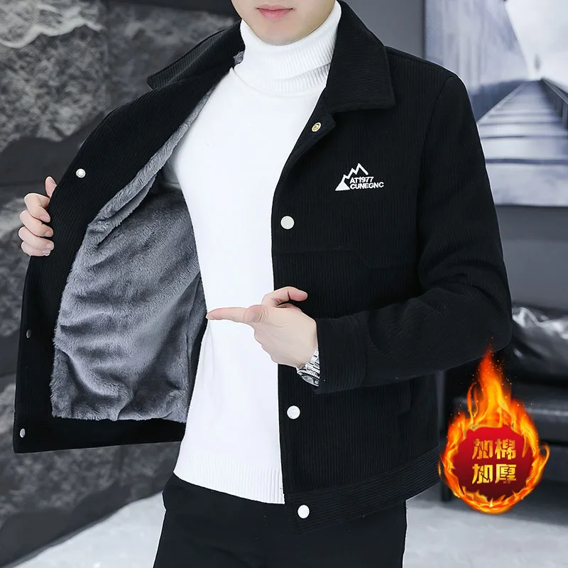 Зимняя новая модная мужская флисовая куртка с отложным воротником толстые