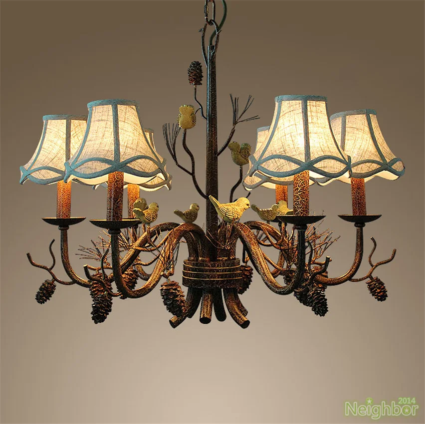 

Rustic style pine cone bird LED chandelier retro pastoral vintage pendant lamp Suspension Hanging Lamp For Bedroom Dining Room