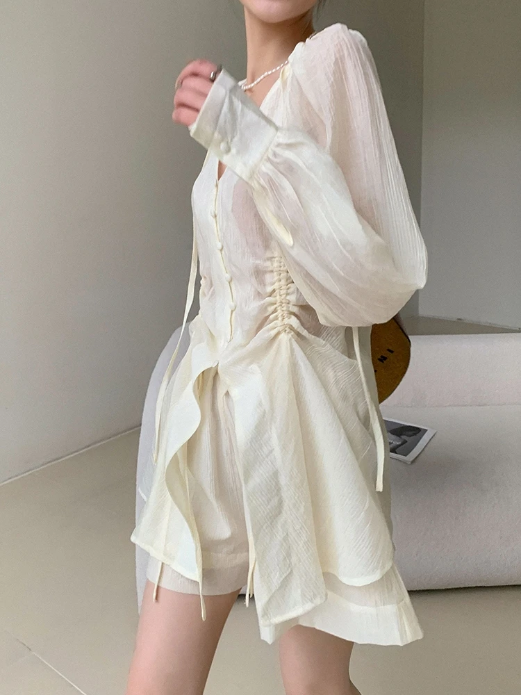 

Summer Women's Suit Shirt and Short Sets Solid Color Casual Blouse and Shorts Two Piece Sets Women Outfit 2023