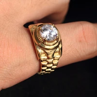 mens gold color round cz zircon engagement wedding ring silver plated male crystal business ring fashion jewelry accessories