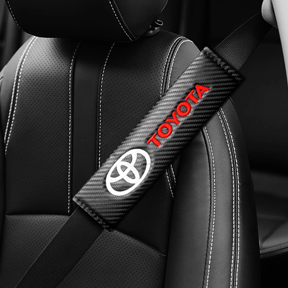 

2pcs Car Comfortable Seat Belt Pad Carbon Fiber Leather Shoulder Strap Cushion Cover For Toyota Camry 40 70 Corolla Cruiser E150