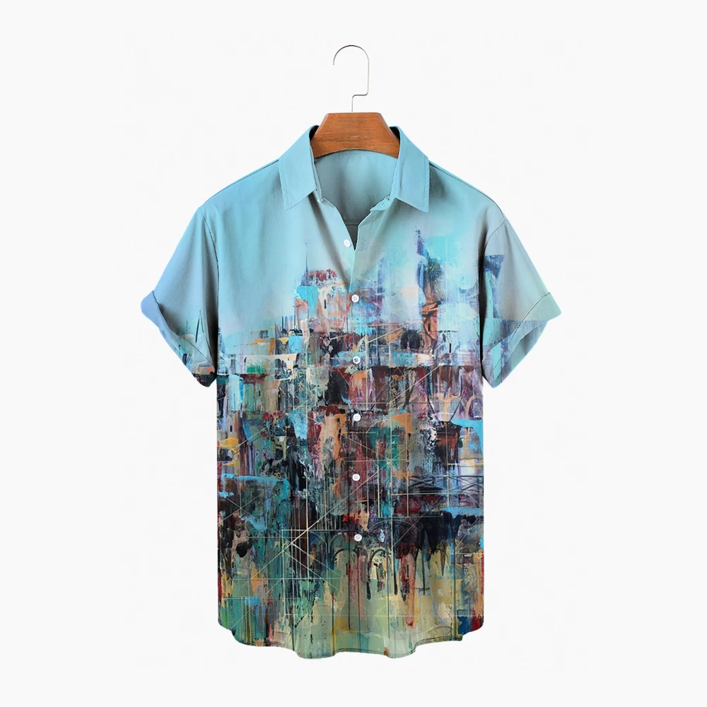 

Men's Hawaiian Shirt Street Graffiti Print Collar Short Sleeve Shirt
