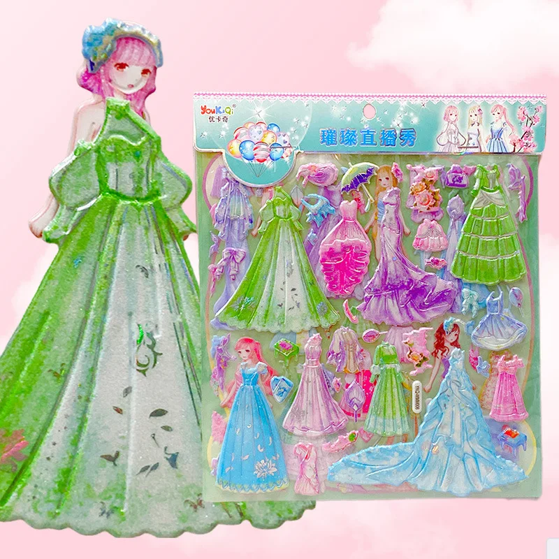 

Baby Dress Up Stickers 3D Three-dimensional Princess Costume Double Layer Puzzle Creative Sticker for Laptop Book Birthday Gift