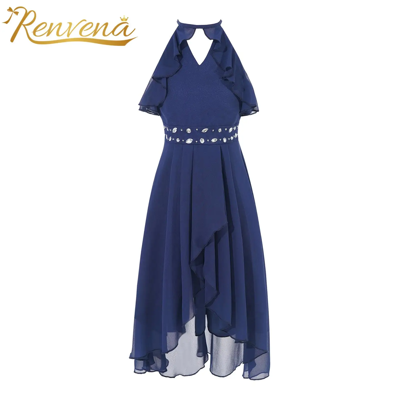 

Kids Dresses for Girls Ruffled Flower Girls Dress High-Low Vestido Shiny Rhinestone Chiffon Dress Children Wedding Party Dress