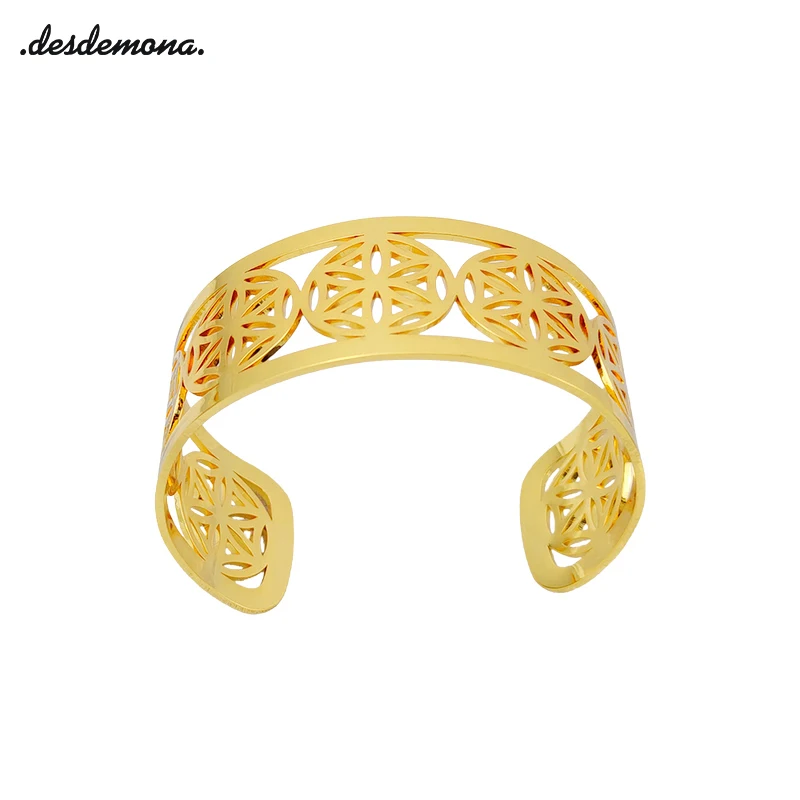 

Flower of Life Charm Cuff Bangle Bracelet Stainless Steel Mandala Box Chain Bracelets Bangle Pulseira Jewelry Gifts for Women