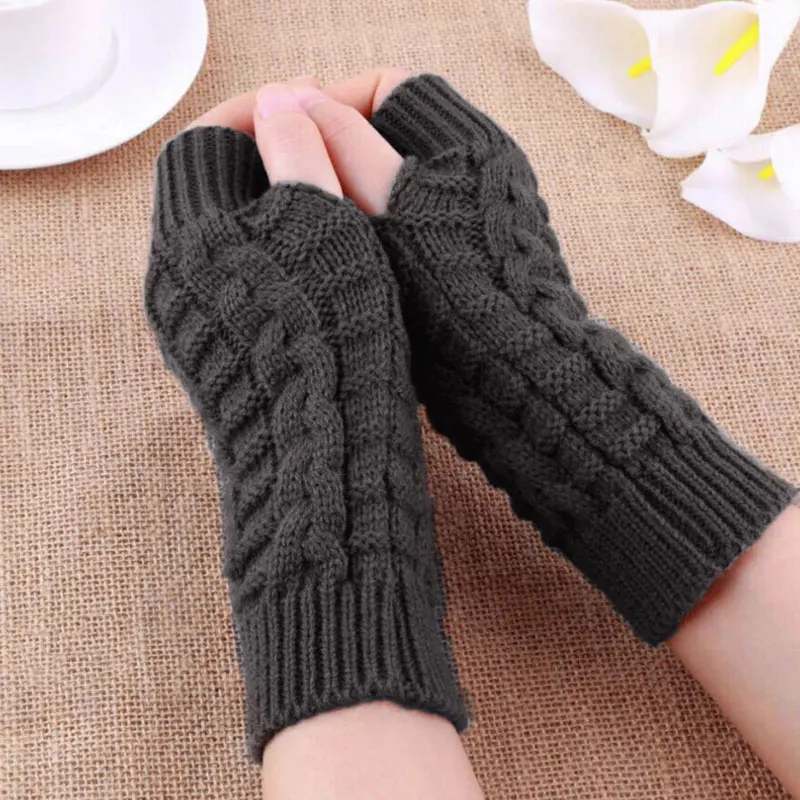 

1 Pair Autumn Winter Women Knit Gloves Arm Wrist Sleeve Hand Warmer Girls Rhombus Long Half Winter Mittens Fingerless Gloves