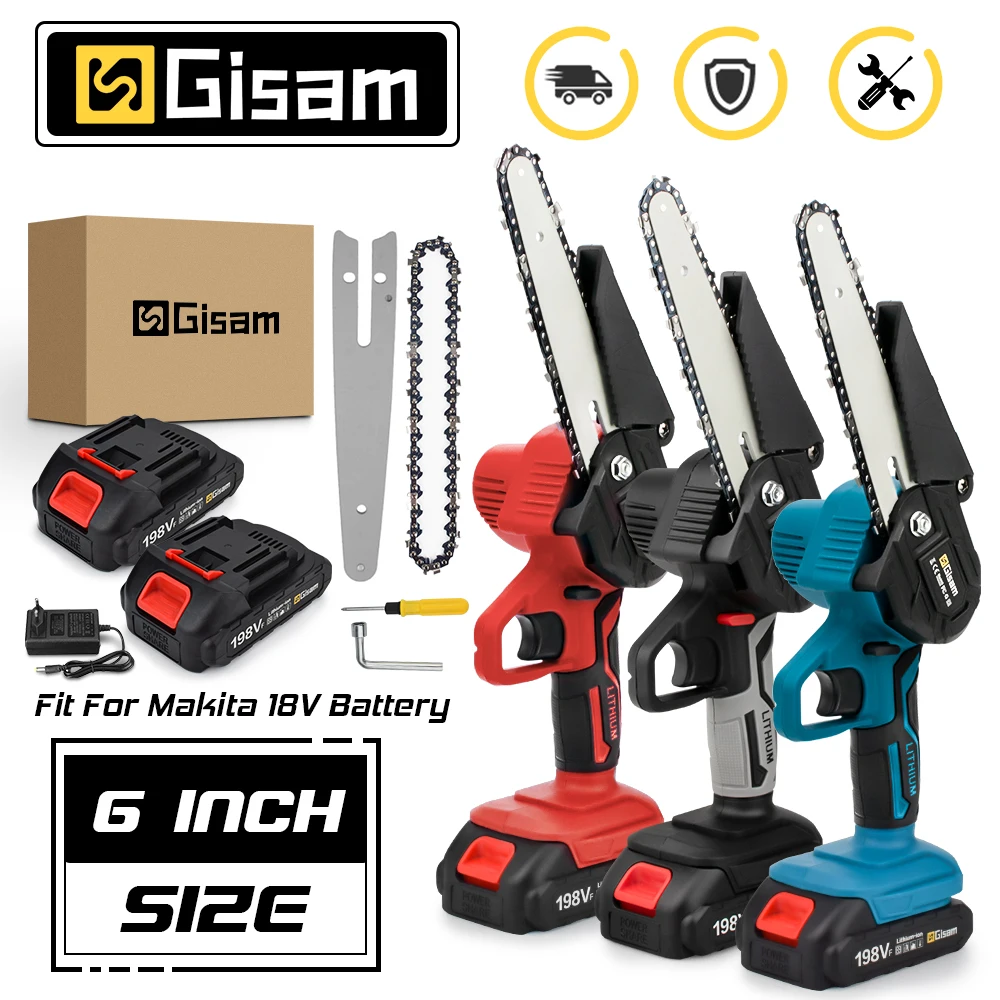 

198VF 6 Inch Electric Chain Saw Cordless Mini Handheld Pruning Saw Woodworking Electric Saw Power Tools For Makita 18V Battery