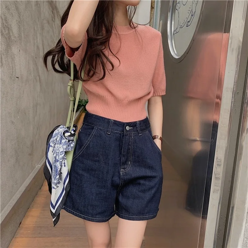 

Real Shot Korean Version Summer New Temperament Commuter Street Casual All-match Thin Basic Denim Shorts