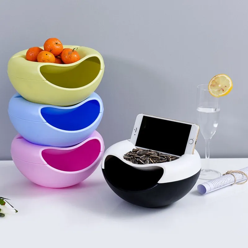 Lazy Snack Bowl Plastic Double-Layer Snack Storage Box Bowl Fruit Bowl and Mobile Phone Bracket Chase Artifact Plate Bowl