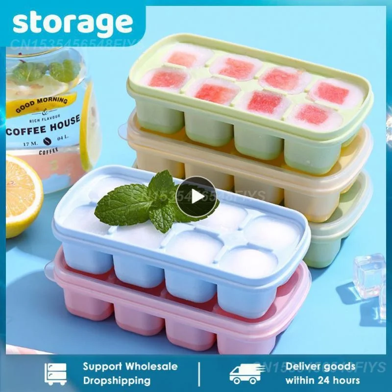 

1 ~ 10 шт. силиконовая форма с крышкой «сделай сам», 8 ячеек, форма с мягкой основой, квадратный лоток для фруктов, Кухонные Принадлежности для бара