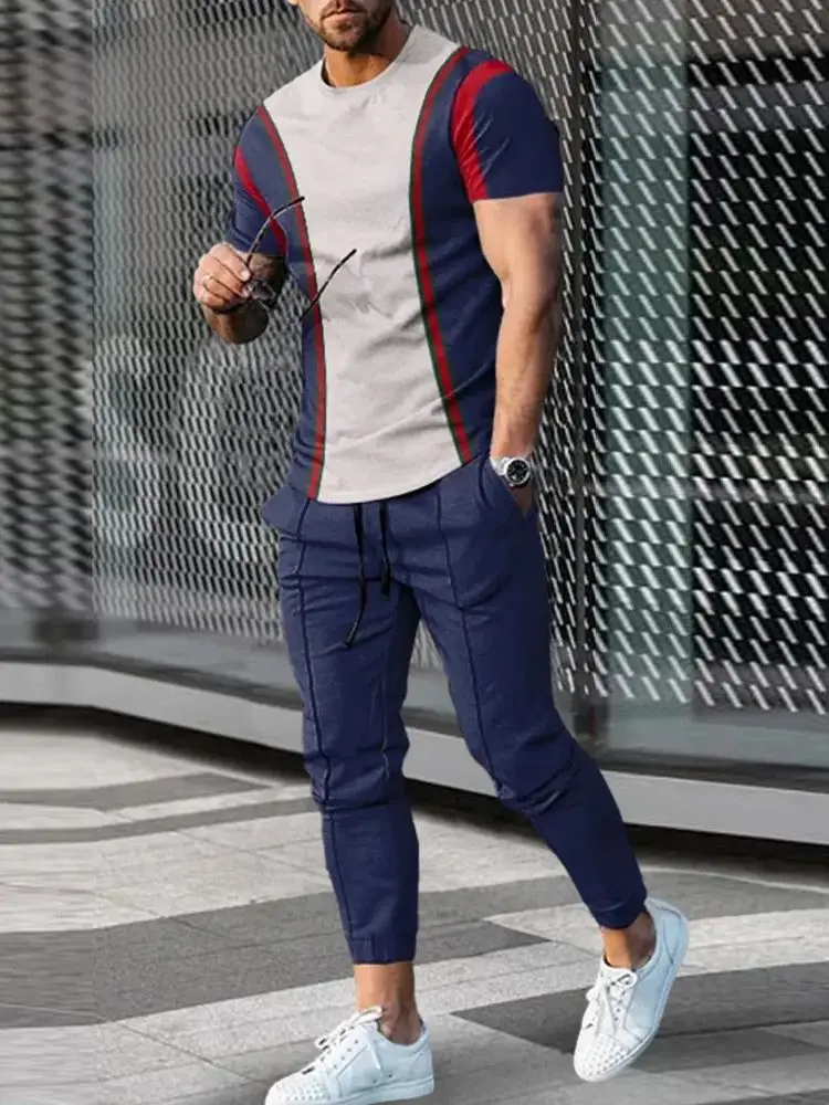 

Men Summer Suits T Shirt Pants Tracksuits Sets Sportswear Trousers Sets Men's Print Clothing Oversized Tops Sweatpants Outfits