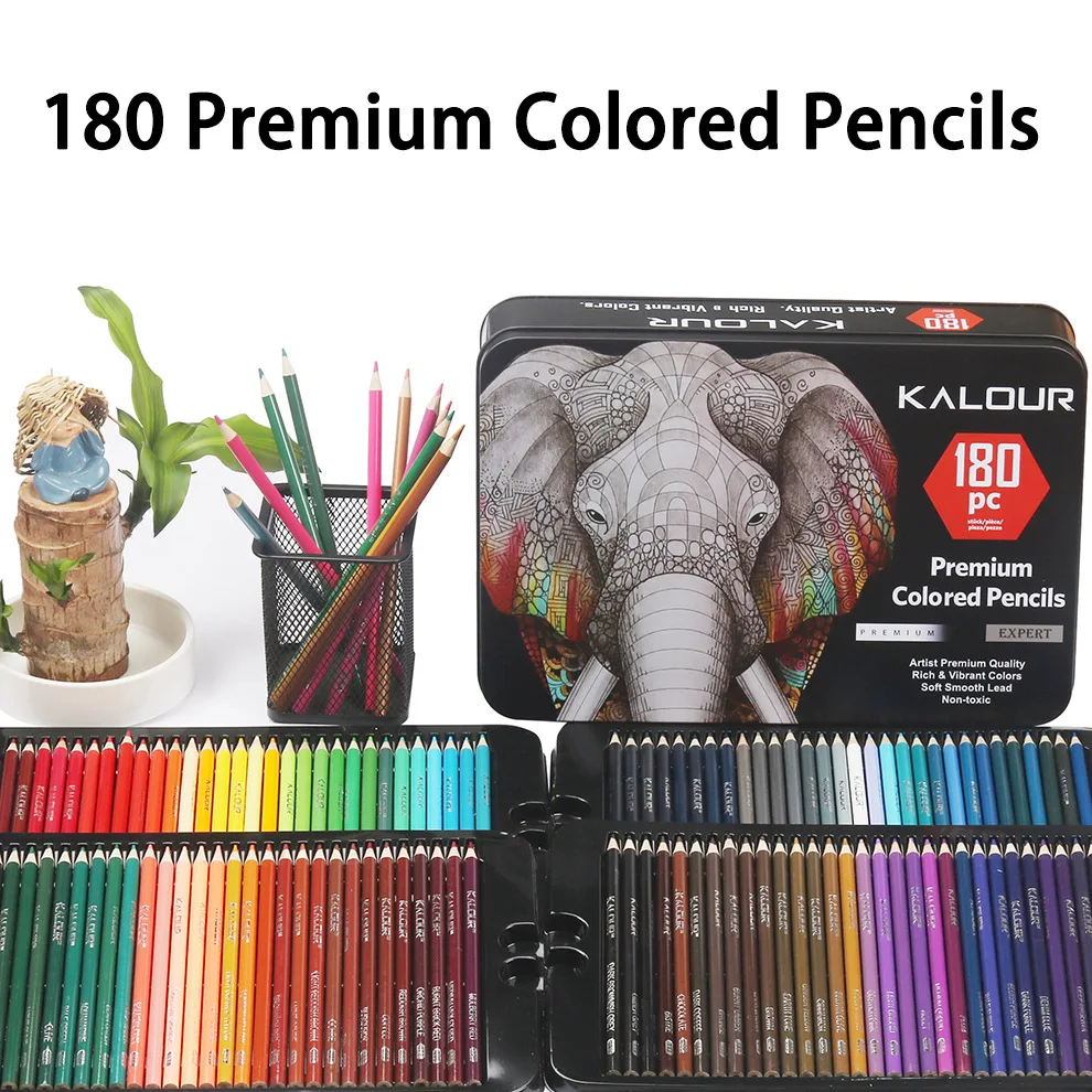 Kalour Color pencil 180pcs Set Professional Art Set for Painting Sketch Oily Metal Color Lead Art School Office Supply