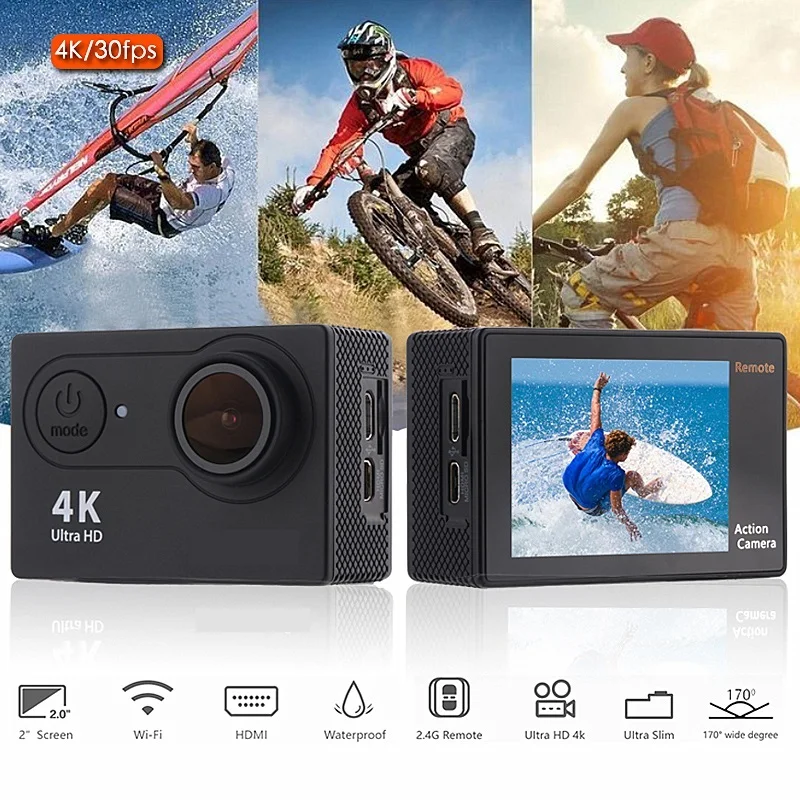 

H9/H9R Action Camera Ultra HD 4K / 30fps WiFi 2.0" 170D Underwater Waterproof Cam Helmet Video Surfing Sport Cam