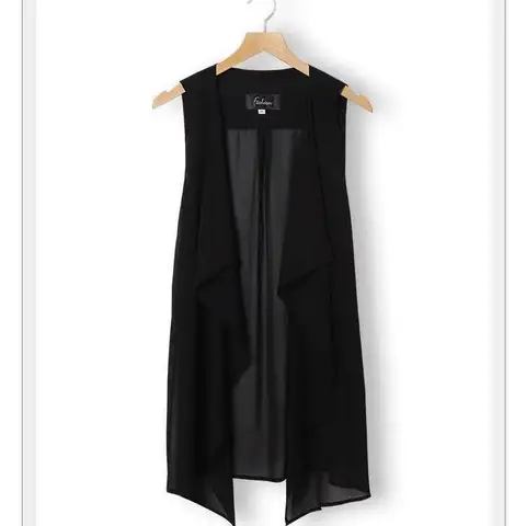 Женский шифоновый жилет, праздничная уличная однотонная черная Милая тонкая летняя универсальная сказочная верхняя одежда, пикантная длинная драпированная открытая строчка в винтажном стиле