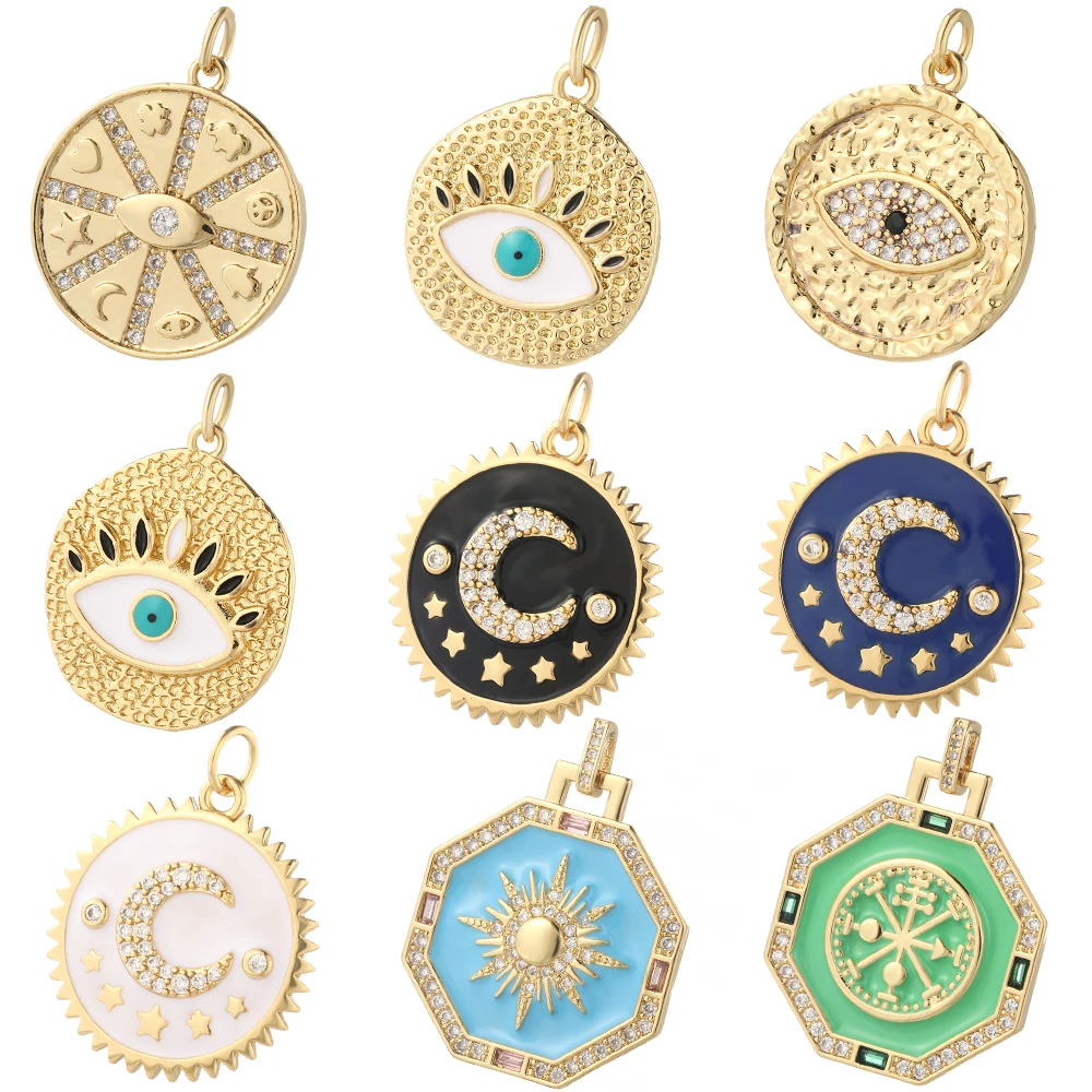 

Turkish Evil Blue Eye Moon Star Sun Charms for Jewelry Making Supplies Gold Color Accessories Diy Earrings Neckalce Bracelet CZ