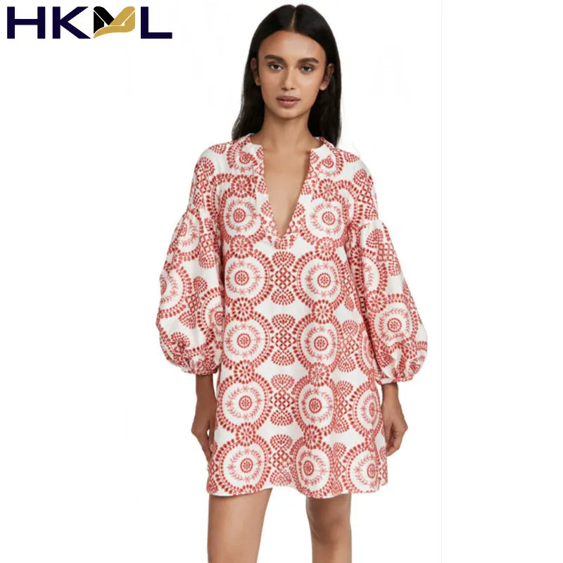 

Za Women's Dress Smock Embroidered Dress Autumn Summer Fashion V-Neck Long Sleeve Female Chic and Elegant Woman Dresses 2022