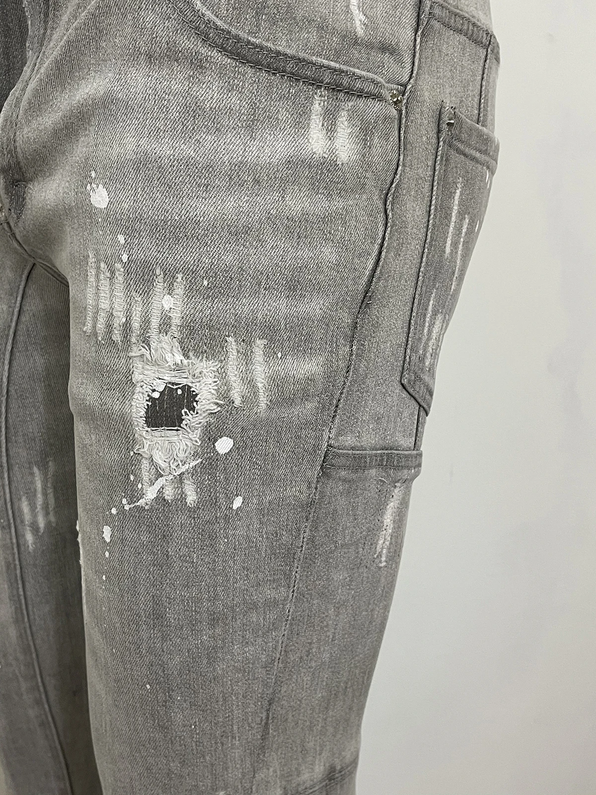 Spring/Summer 2023 new style D2 jeans men wash hole patch slim small feet gray casual color jeans men