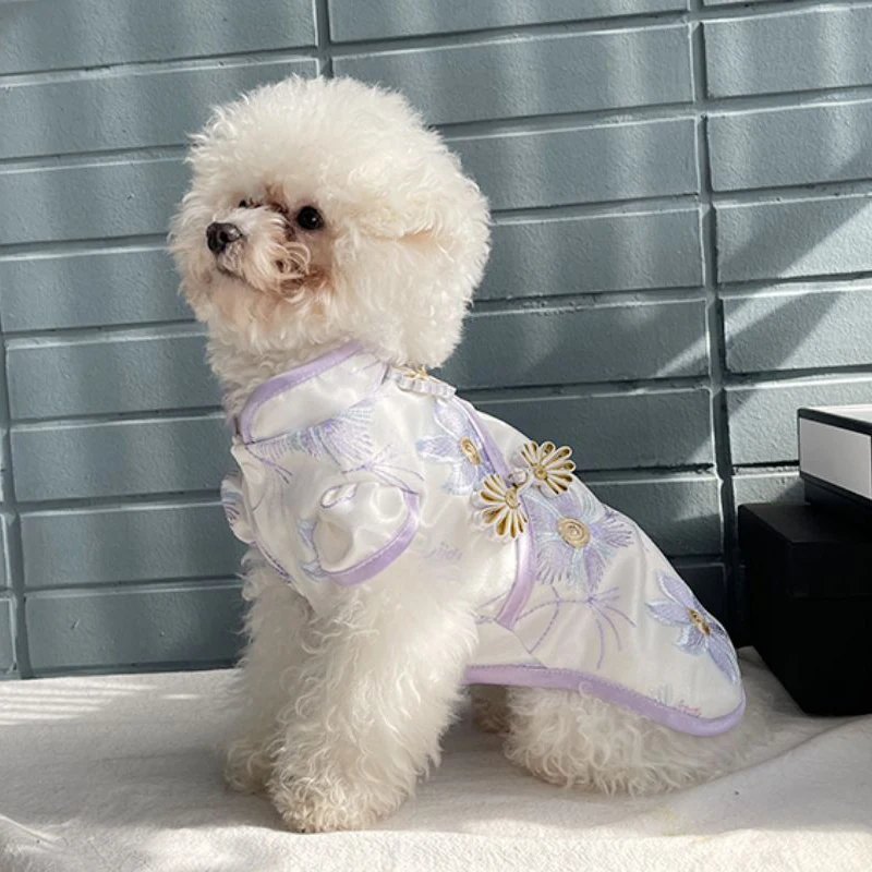 

2022 Dog Dress Handmade Cheongsam Embroidery Tang Suit for Dogs Cheongsam Chinese Style Dress for Pet Yorkie Corgi Teddy Clothes