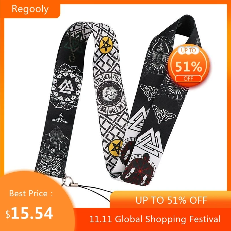 

30pcs Cool Vikings Runes Symbols Keychain Lanyards Id Badge Holder ID Card Pass Gym Mobile Phone Holder Key webbings ribbons