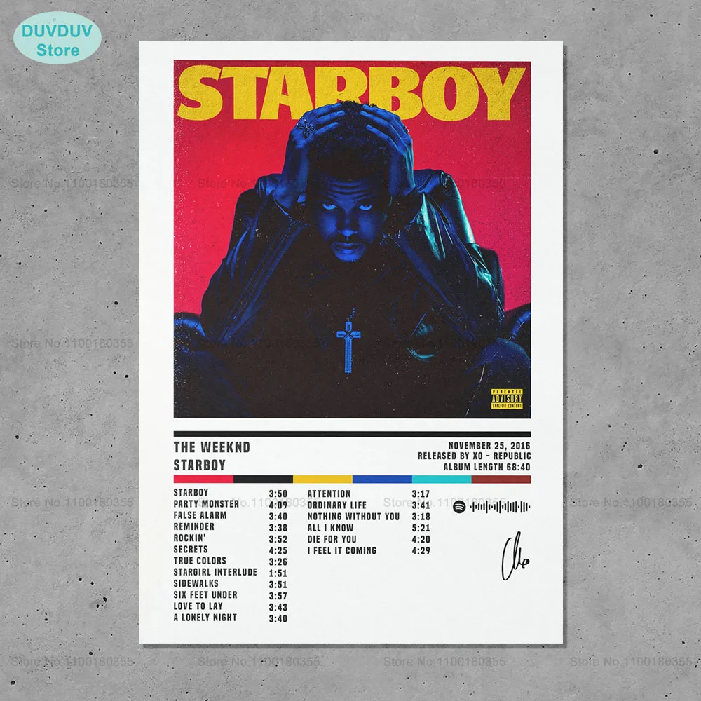 Poster Rapper Singer The Weeknd Starboy Album Cover Wall Art Canvas Painting Prints for Home Decor | &amp Calligraphy