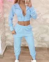 2022 fashion new womens spring and autumn buttoned long sleeve crop top high waist pants set female lady casual sports suit