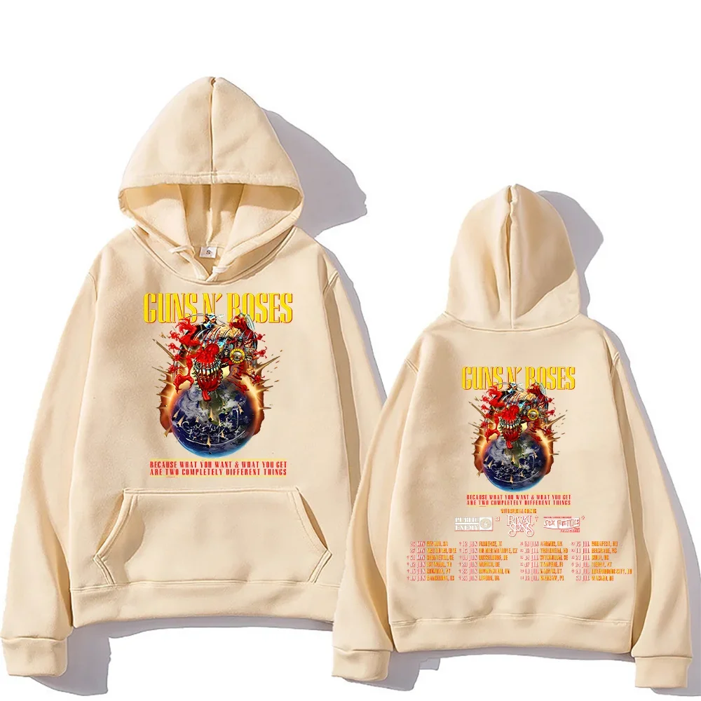 Guns N Roses Tour 2025 Hoodie Retro Street Style Pullover Unisex Pocket Fleece Hoody Loose Windproof Sportswear Clothes