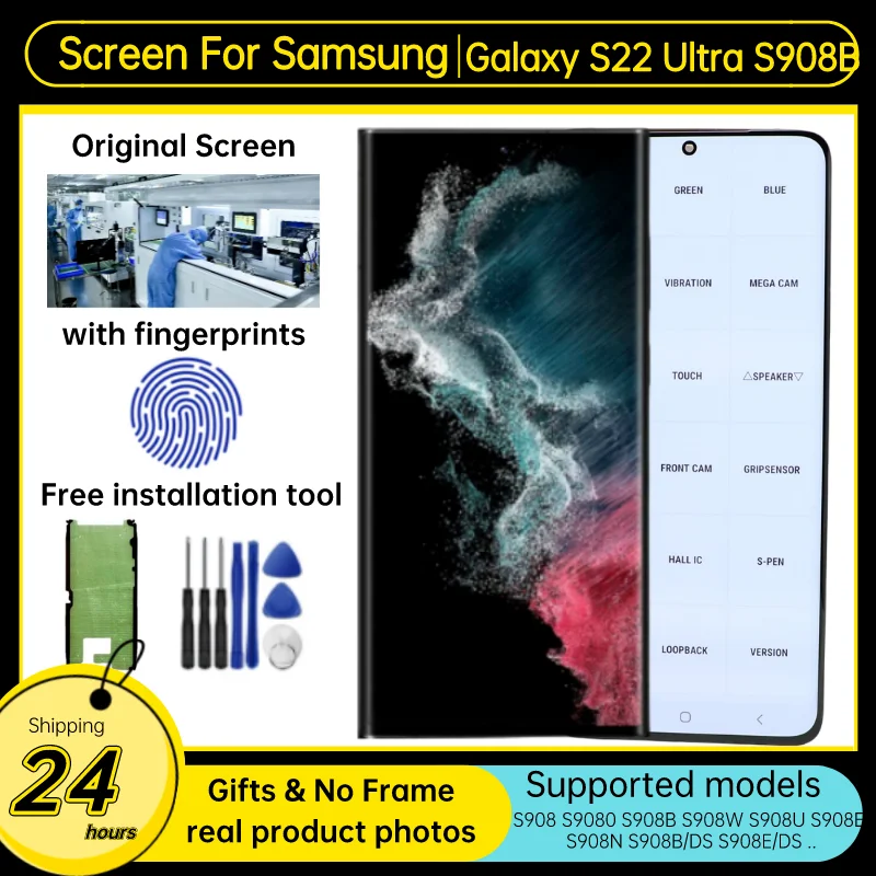 Enlarge Original For Samsung Galaxy S22 Ultra 5G Display S908B S908U SM-S908B/DS S908E AMOLED LCD Touch Screen Digitizer Repair Assembly