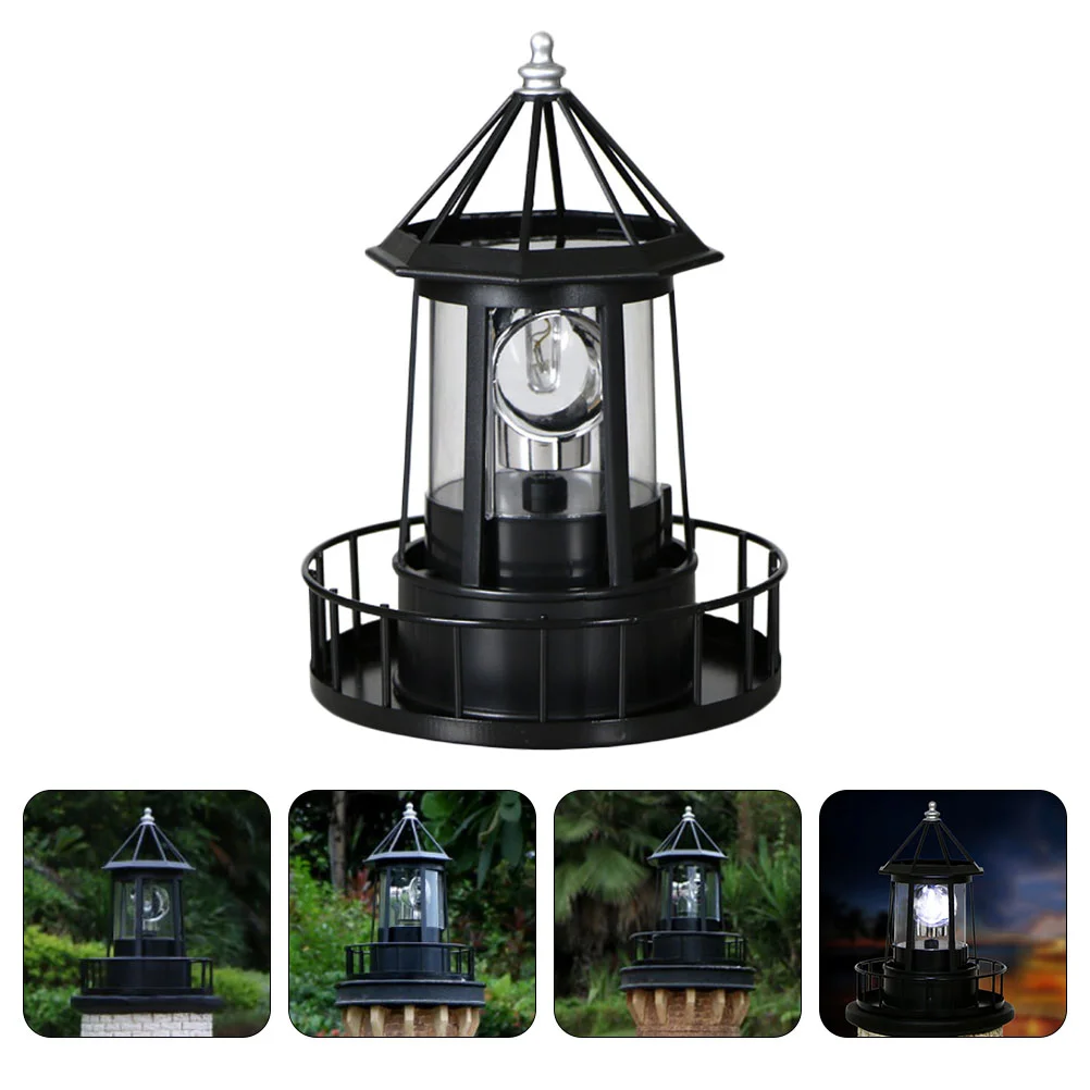 

Solar Lighthouse Lamp Light Garden Outdoor Lights Led Rotating Decorative Landscape Decor Tower Beacon Powered Revolving Statue