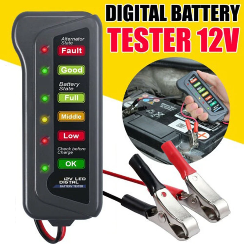 

12V High Quality Battery Tester LED Digital Battery Alternator Tester for Car Motorcycle Trucks Car Repair Tool