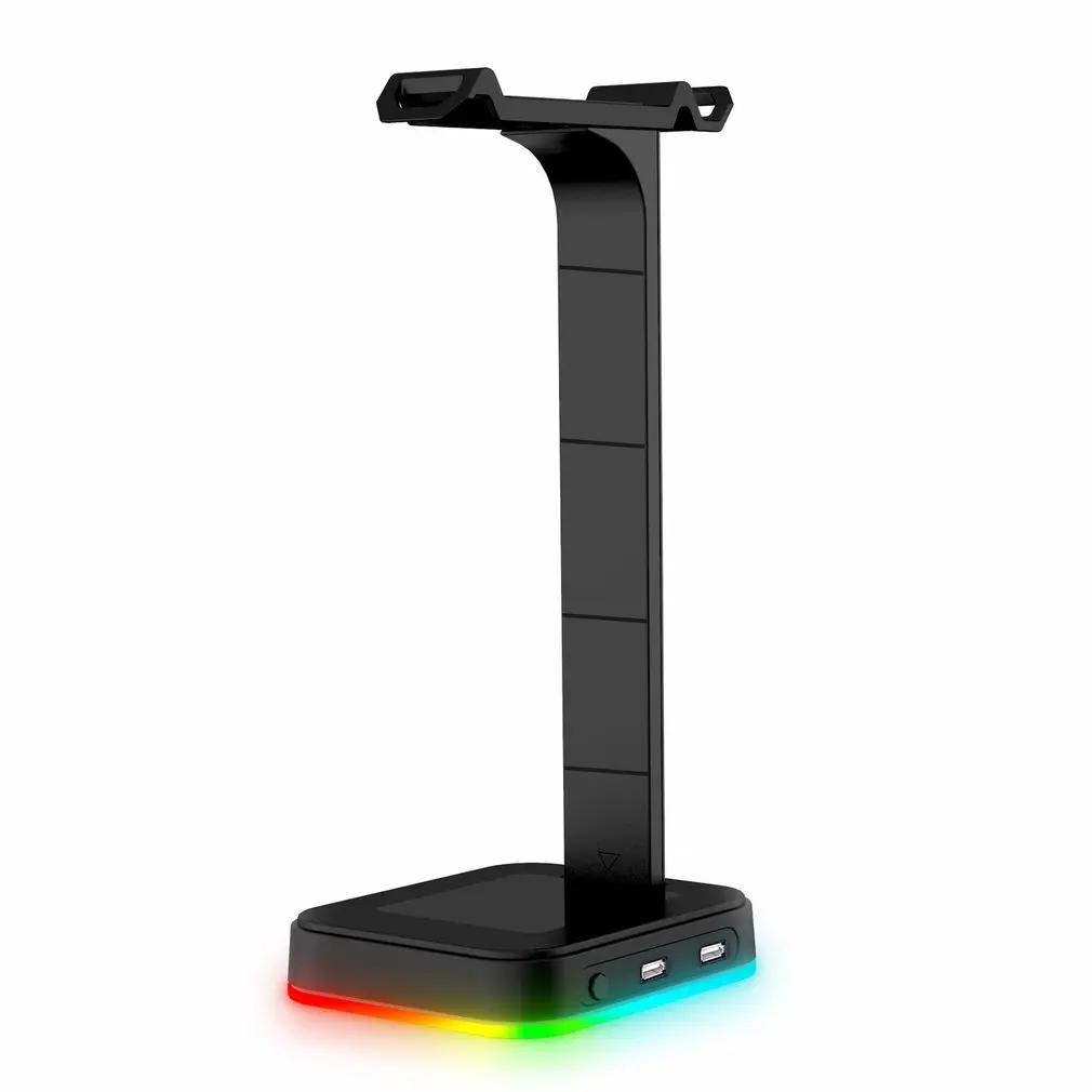 

RGB Подставка для наушников с 3,5 мм AUX и 2 USB-портами, держатель для наушников для геймеров, настольный аксессуар для игрового ПК